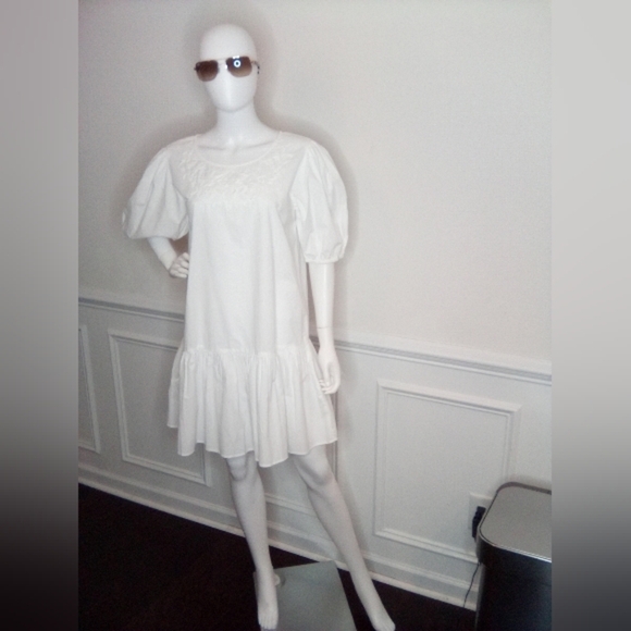 Women's Samson White Puff Sleeve Dress, Size Large, White - Picture 5 of 16